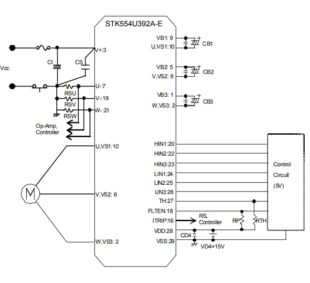 Application Circuit Diagram - onsemi STK554U392A-E Intelligent Power Module